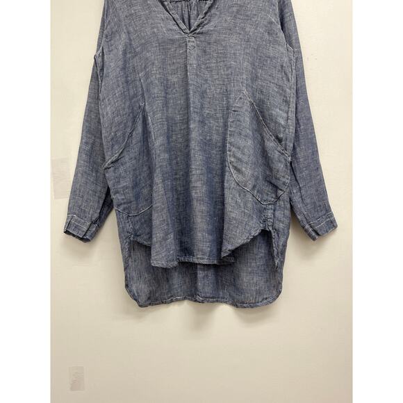 CP Shades Teton Linen Tunic Chambray V-Neck Pockets Lightweight Lagenlook Small - Picture 9 of 14